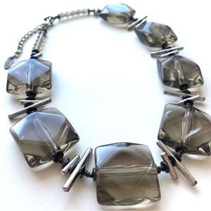 Silver and clear grey beaded modern necklace.